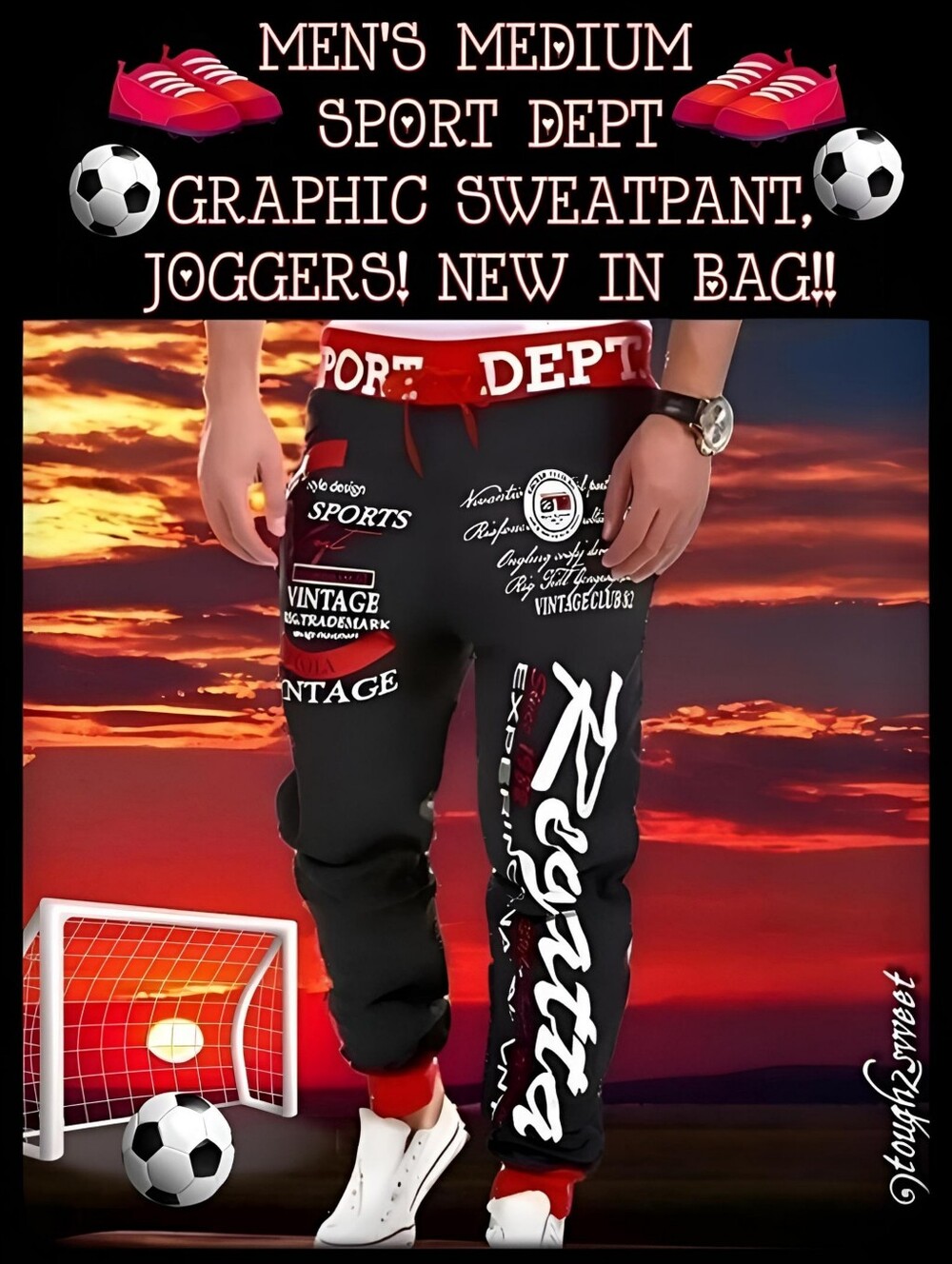 🆕️NEW! MEN'S MEDIUM "SPORT DEPT" GRAPHIC SPORTY SWEATPANTS NEW IN BAG